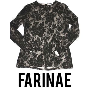 Farinae Vintage Black Lace Long Sleeve Top